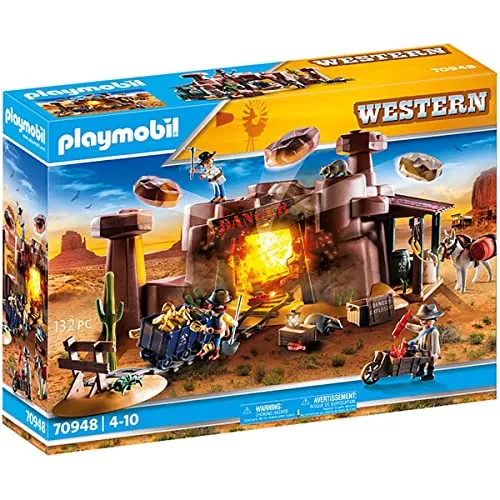 Playmobil® Far-West Western Goldmine Spielset - Spielbausteine mit Goldmine, inklusive Figuren und Zubehör für kreatives Spielen und Abenteuer im Wilden Westen.