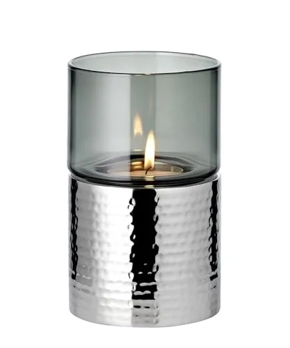 EDZARD Windlicht Cosmo, Dunkles Glas & Edelstahl - Nussknacker: Hochwertiges Windlicht für Maxi-Teelichter, windgeschützt und stilvoll, ideal für Gartenpartys und als Geschenk.