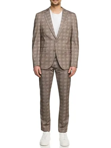 JEFF Herren JFLeo Set Anzug 2-teilig Sakko Hose Bundle | Moderner Herrenanzug Regular Fit in Braun-Check, Größe 56 - Stylischer 2-teiliges Anzug-Set mit schmaler Passform und hochwertigem Material für angenehmen Tragekomfort. Ideal für vielseitige Anlässe, mit klassischen Details und praktischen Pattentaschen. Perfekte Passform für einen modernen Look.