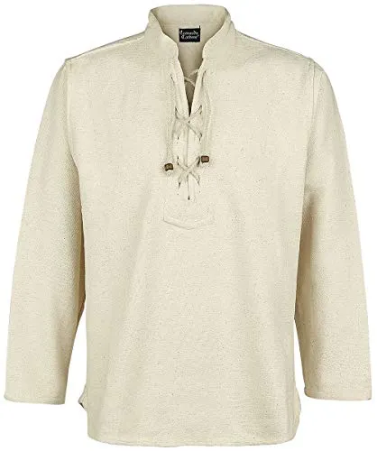 Leonardo Carbone® Handgewebtes Hemd Ingolf - Mittelalter Kleidung, Mittelalter Hemd Herren, LARP-Kleidung, Festival Outfit, Karneval Kostüm Herren, Freizeithemden Langarm - 100% Baumwolle Natur M