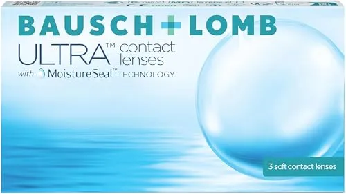 Bausch + Lomb Ultra, sphärische Premium Monatslinsen, Kontaktlinsen weich, 3 Stück BC 8.5 mm/DIA 14.2 / +0.75 Dioptrien