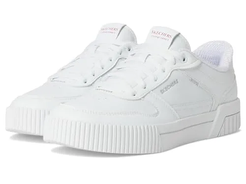 Skechers Jade-put It In Neutr 185222-WHT Damen Sneaker - Klassische Slip-On-Schuhe im Tennisstil mit Air-Cooled Memory Foam Innensohle für ultimativen Komfort und flexible Gummilaufsohle für besten Grip.