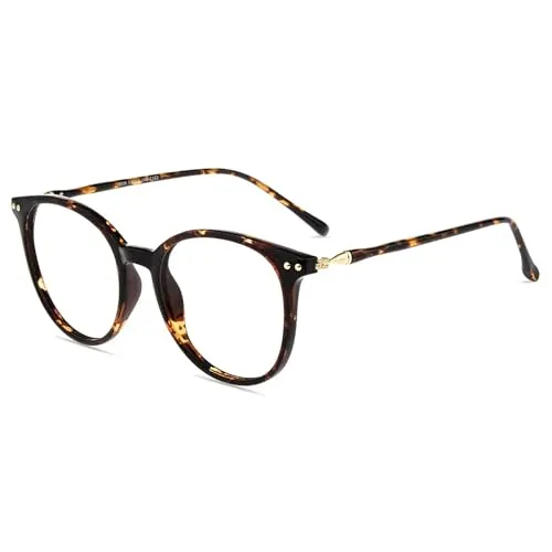 Firmoo Blaulichtfilter Brille ohne Sehstärke für Damen Herren Runde Computerbrille gegen Kopfschmerzen Antimüdigkeit, Blaulicht UV Schutzbrille Entspiegelte Nerdbrille (Leoparden)