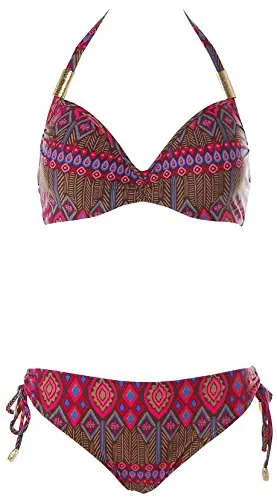 Heine Damen Bügel Bikini Ethno Look Braun Pink 40 Cup D