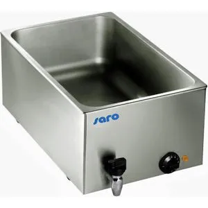Saro Bain-Marie BMH160, 1000 Watt mit Ablaufhahn - Großküchentechnik mit 20 Litern Fassungsvermögen, ideal für effizientes Warmhalten von Speisen. Edelstahl-Gehäuse und regulierbares Thermostat von 0°C - 100°C.