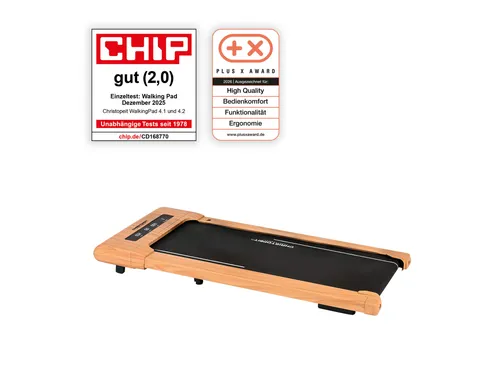 Christopeit Sport® Laufband Walking Pad 4.2 - Laufband in Holzoptik mit Aufstellfüßen für vertikale Lagerung, max. 6 km/h, ideal für platzsparendes Training zu Hause.