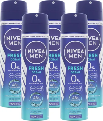 NIVEA MEN Fresh Ocean Deo Spray je 150ml 0%  48h Schutz Deodorant 5 x