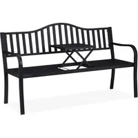 Relaxdays Gartenbank mit klappbarem Tisch, 3-Sitzer - Stabile 3-Sitzer Metallbank mit ausklappbarem Tisch - Ideal für entspannte Stunden im Garten, auf dem Balkon oder der Terrasse.