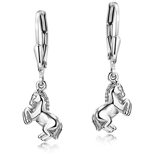 Materia Kinder Ohrringe Silber 925 Pferde - Mädchen Ohrhänger SO-450-S - Ohrringe für Mädchen aus rhodiniertem 925 Sterling Silber, niedliches Pferde-Design, ideal als Geschenk in hochwertiger Schmuck-Schachtel.