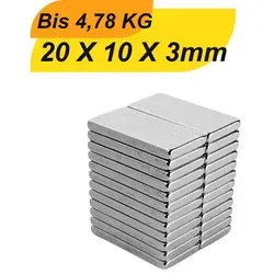 Stück Neodym Magnet 20mm x 10mm x 3mm Supermagnete hohe Haftkraft Quadermagnete 10