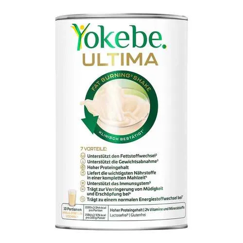 Yokebe Ultima Fat Burning Shake Pulver NF 400 g - Arzneimittel für gewichtskontrollierende Ernährung, 1 Portion ersetzt eine Mahlzeit und ist reich an Vitaminen und Mineralstoffen.