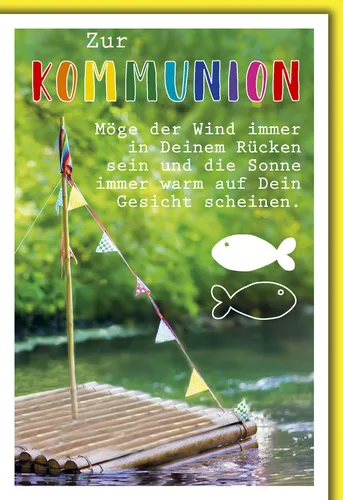 Kommunion - Karte mit Umschlag - Floß selbstgebastelt