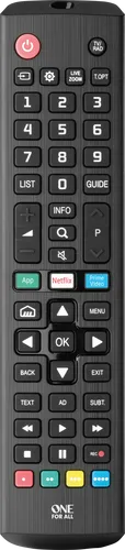 One for All URC4911 LG 2.0 Ersatz Fernbedienung - Universelle Steuerung für alle LG TVs, sofort einsatzbereit ohne Setup, mit Lernfunktion und Schnellzugriff auf Streaming-Dienste