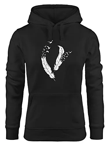 Neverless Hoodie Damen Feder Vögel Kapuzenpullover - Hoodie für lässige Streetstyles mit auffallendem Feder-Print. Perfekt für Sport und Freizeit, bietet er hohen Tragekomfort und eine feminine Regular Fit Passform.