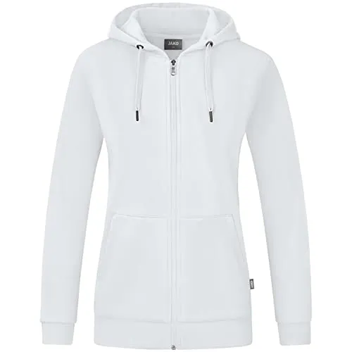 JAKO Organic Kapuzenjacke Damen Weiss, 46 - Funktionsjacke aus umweltfreundlichen Materialien, mit praktischer Kapuze und Kordelzug für optimalen Tragekomfort.