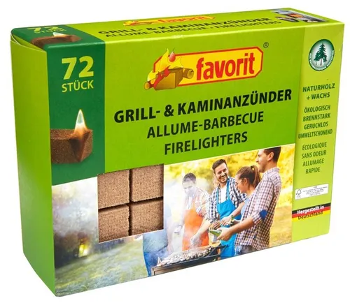 Grillanzünder Kaminanzünder aus Naturholz + Wachs, 72 Stück - Umweltfreundlicher Grill- und Kaminanzünder aus FSC-zertifiziertem Naturholz und Wachs. Rauchlos und schnellanzündend – ideal für ein einfaches und sauberes Anzünden.