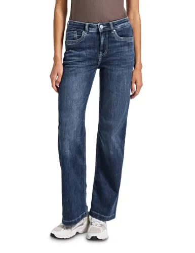 Weite Jeans STREET ONE "QR Denim-Wide Leg" für Damen, Gr. 28 - Damenjeans im lässigen Loose Fit, mid blau soft washed. Hochwertiger Denim mit Stretch für optimalen Tragekomfort und Langlebigkeit. Vielseitig kombinierbar für jeden Anlass.