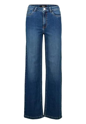 zero Damen Jeans weites Bein 32 Inch 36, Mittelblau Denim - Modische Damenjeans mit weitem Bein für einen lässigen Look, ideal für den Alltag. Die unifarbene Gestaltung sorgt für vielseitige Kombinationsmöglichkeiten.
