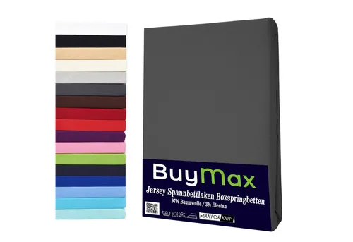 Buymax Spannbettlaken für Boxspringbetten, 35 cm Höhe, Jersey, Gummizug - Hochwertiges Spannbettlaken aus 97% Baumwolle und 3% Elasthan mit Rundumgummi für perfekten Sitz. Pflegeleicht und geeignet für Matratzen bis 35 cm Höhe. Ideal für Boxspring- und Wasserbetten.