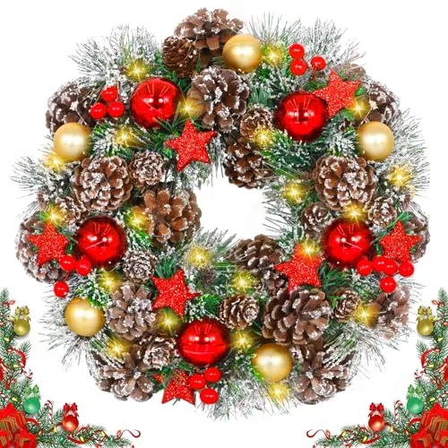 ITMNMNL Weihnachtskranz LED 30cm - Türkranz für Haustür, Kamin und Außen - Christmas Wreath Mit Beleuchtung