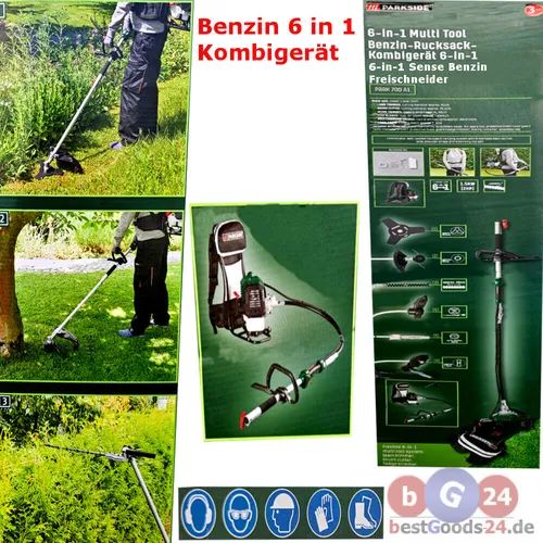 PARKSIDE 6-in-1 Benzin-Rucksack-Kombigerät »PBRK 700 A1« - Vielseitiger Rasentrimmer mit 6 Funktionen, 1500 W Leistung und 1,25 L Tank-Kapazität – ideal für Gartenprofis und Hobbygärtner.