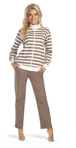 Consult-Tex Damen Hausanzug - Bequeme Homewear mit Streifenmuster - Hausanzug aus 90% Baumwolle, wärmend und pflegeleicht. Ideal für gemütliche Abende zu Hause oder entspannte Freizeitaktivitäten.