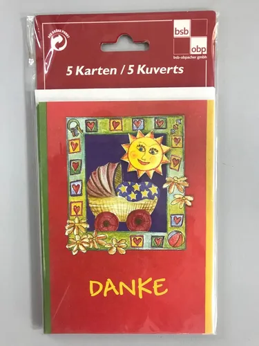 Geburt – Baby  - Danksagung - 5 Karten – 5 Umschläge – im Format 10,5 x 14,5 cm 