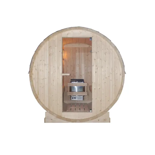 SANOTECHNIK Fasssauna TROMSÖ L - Outdoor-Sauna für Wellness unter freiem Himmel, ideal für entspannende Momente in der Natur, ganzjährig nutzbar