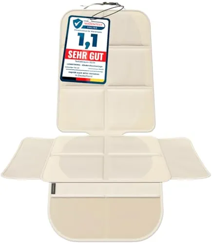 LIONSTRONG® Kindersitzunterlage Autositzschoner - Wasserabweisend & Universell Einsetzbar (Creme) - Schützt Ihre Autositze effektiv mit gepolsterter Unterlage und zusätzlichen Seitenlaschen. Schneller Ein- und Abbau, kompatibel mit fast allen Fahrzeugmodellen. Leicht zu reinigen für eine stressfreie Nutzung.