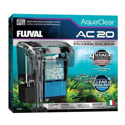 Fluval AquaClear AC20 Hochleistungsfilter, 18–76 l - Zubehör für Aquarienfilter mit 4-stufiger Filterung für erstklassige Wasserqualität und ein gesundes Aquarium. Ideal für Süß- und Meerwasser, schützt das biologische Gleichgewicht.