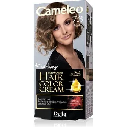Delia Cosmetics Cameleo Omega Haarfarbe 7.3 Haselnuss - Permanente Haarfarbe für Damen mit intensiver Farbwirkung, die graue Haare kaschiert und für langanhaltenden Glanz sorgt. Ideal für einen strahlenden Look über Wochen.