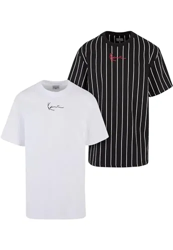 Karl Kani Herren KM222-101-1 KK 2-Pack Pinstripe + Essential Tee L Black/White - T-Shirts für Herren, 2er-Pack mit vielseitigen Designs und komfortablem Rundhalsausschnitt, perfekt für lässige Outfits und jeden Anlass.