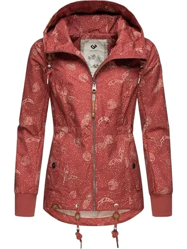 Ragwear Damen Übergangs-Jacke Danka Leaves Rose - Funktionsjacke mit Kapuze, wasserdicht und 100% vegan. Ideal für Outdoor-Aktivitäten und die Übergangszeit.