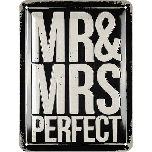 LANOLU Retro Blechschild MR und MRS Schild Hochzeit - Mr und Mrs Stuhlschilder - Geschenk Hochzeitsdeko - Türschild und Wanddeko Metallschild 15x20cm