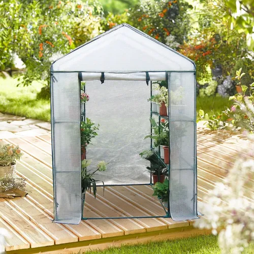 GartenHero Foliengewächshaus 140x140x200 cm - Garten-Zubehör, begehbares Gewächshaus mit Regalen und Reißverschluss-Tür für optimale Pflanzenpflege.