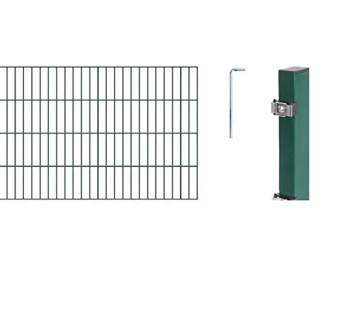 Alberts 646431 Doppelstabmattenzaun 14 tlg. | 12 m Länge, 80 cm Höhe | grün - Dekorative Zäune, stabiler und sicherer Doppelstabmattenzaun aus verzinktem Stahl, ideal zum Einbetonieren, inklusive 6 Matten und 7 Pfosten für einfache Montage.