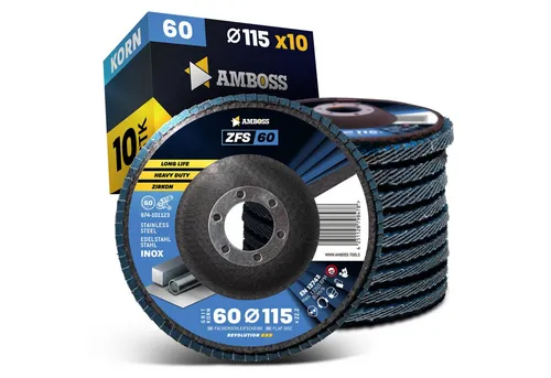 Amboss Werkzeuge Schleifscheibe 10x Amboss ZFS Fächerschleifscheibe Korn:60 Ø115mm