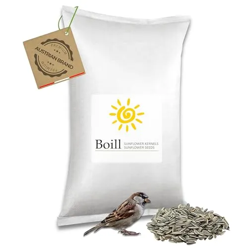 Boill Sonnenblumenkerne 100% gestreift 25 kg - Hochwertiges Vogelfutter - Körnerfutter für Wildvögel, frisch aus der Ernte 2024, in 100% recycelbarer Verpackung. Beste Qualität direkt vom Hersteller für eine naturnahe Fütterung.