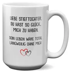 22Feels Tasse Stieftochter Geschenk Bonus Tochter Geburtstag Weihnachten Mädchen, Keramik, XL, Made In Germany, Spülmaschinenfest weiß