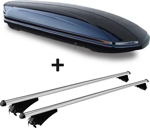 Skibox schwarz glänzend VDP-MAA 460G 460 Liter abschließbar + Alu-Relingträger Dachgepäckträger aufliegende Reling im Set kompatibel mit Opel Astra Sporttourer 10-16