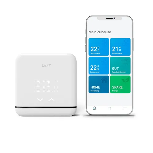 tado° V3+ Smarte Klimaanlagen-Steuerung - Zubehör für Klima & Heizen, optimiert für Energieeinsparung und kompatibel mit Sprachassistenten für eine smarte Raumtemperaturkontrolle.