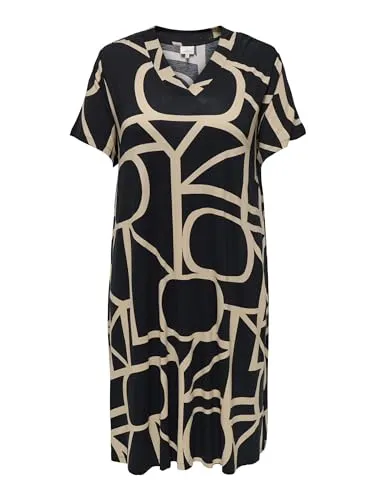 ONLY Carmakoma Carfyrla Life S/S V-NCK Kleid - Freizeitkleider für Damen, modisches Midikleid mit Allover Print und V-Ausschnitt für einen lässigen Look.