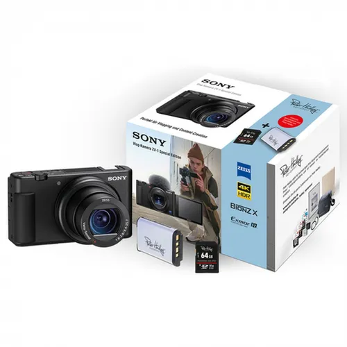 Sony Alpha ZV-1 Special Edition Vlog Kamera - Kompaktkamera für Vlogger mit 64GB SDHC und Akku NP-BX1, ideal für kreative Inhalte und hohe Bildqualität.