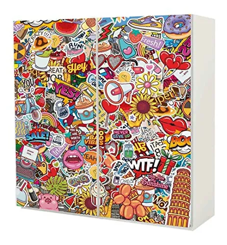 MyMaxxi - Klebefolie Möbel passend für IKEA Pax Schrank - Motiv Stickerbomb - Möbelfolie selbstklebend - Dekofolie Tattoo Aufkleber Folie für Schlafzimmer und Kinderzimmer, Pax_Groesse:Schiebetür