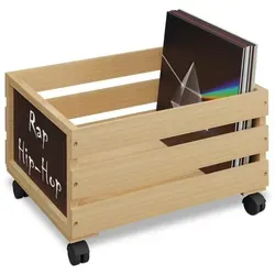 Schallplatten Kiste aus Bambus - Plattenbox mit Rollen - Medien-Aufbewahrung in stilvollem Design, ideal für LPs. Praktische Rollen für einfachen Transport und aus hochwertigem Bambus gefertigt.