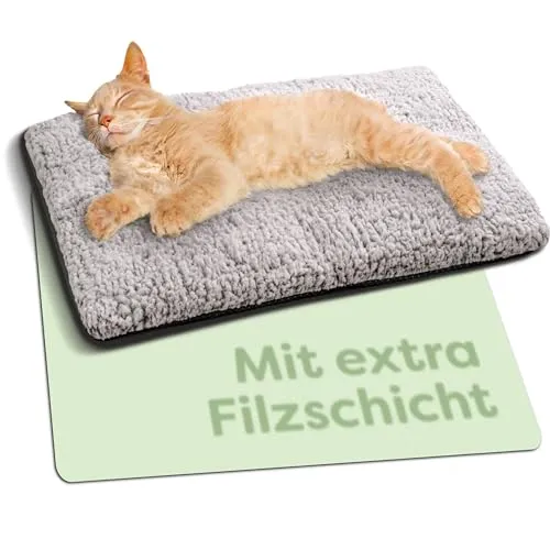 Knupis Selbstheizende Decke für Katzen Braun 60x45cm – Weich & kuschelige Katzendecke – Waschbarer Bezug – Mit Rutschfester Unterseite – Heizdecke für Katzen – Wärmekissen Katze – Grau