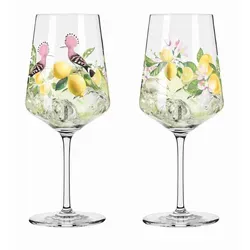 Ritzenhoff Spritzerglas Sommertau, Gelb, Grün, Rosa, Glas, 2-teilig, 544 ml, 9.3x22.5x9.3 cm, Fsc, Made in Germany, Essen & Trinken, Gläser, Weingläser, Weißweingläser