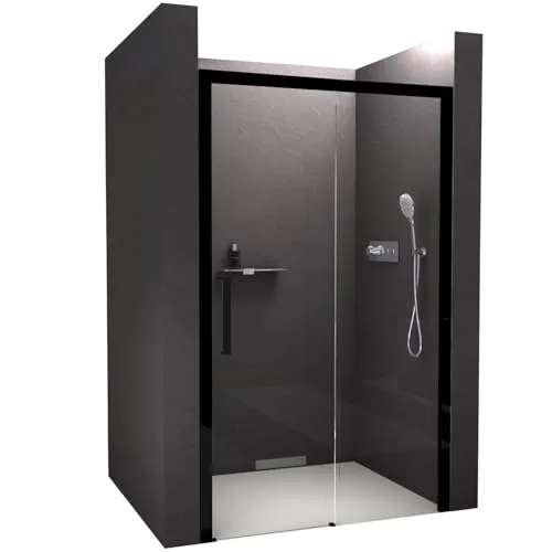 Nischendusche DX906 FLEX mit Soft-Close - Schwarz matt - 8 mm Echtglas - Platzsparende Nischendusche mit eleganter Schiebetür und Soft-Close-Technik. 8 mm ESG-Sicherheitsglas, leicht zu reinigen dank Nano-Beschichtung. Flexible Montage für maximale Einstiegsfreiheit.