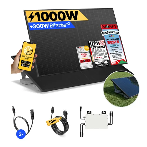 Balkonkraftwerk 1000W/800W - Steckerfertiges Solaranlagen Komplettset - Solaranlagen mit einfacher Installation und maximalem Ersparnis. Auspacken, aufbauen, einstecken und sofort Stromkosten senken!