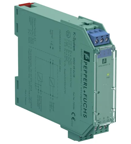 Pepperl+Fuchs Spannungs-Repeater KFD2-VR-Ex1.18 - Kompakter Spannungs-Repeater für die Netzwerktechnik, ideal für die Montage auf Tragschienen, mit zuverlässiger aktiver Spannungsversorgung und einfacher Schraubanschluss-Technologie.